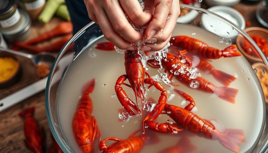 cleaning fresh crawfish