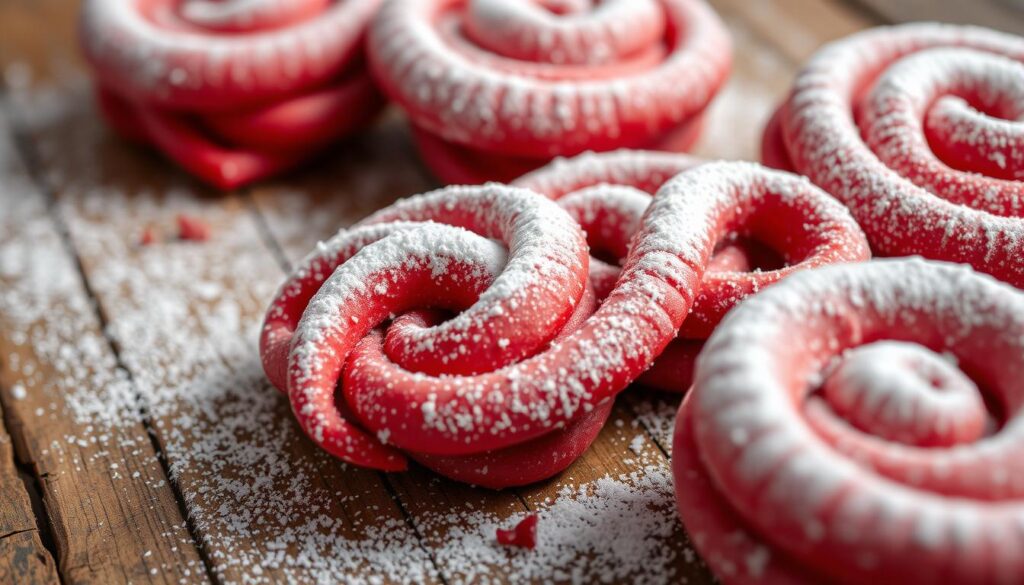 powdered sugar on funnel cakes